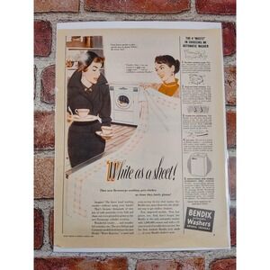 1950 Bendix Washer Ad Housewives Chatting White as a Sheet Vtg Ad‎ Ephemera